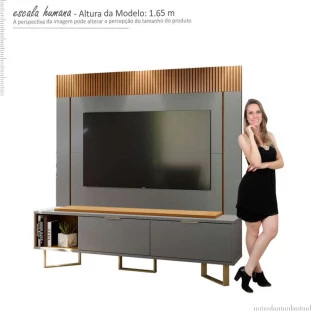 Rack Com Painel Para TV 70 Polegadas Sagary 1.8 EAX Móveis Cinza/Tauari