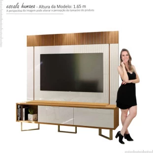 Rack Com Painel Para TV 70 Polegadas Sagary 1.8 EAX Móveis Tauari/Off White