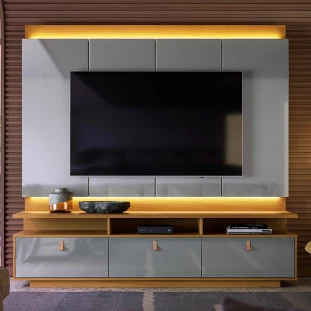 Rack com Painel Para TV 75 Polegadas 207cm Marrocos Lukaliam Tauari/Cinza Perolizado