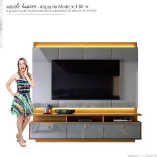 Rack com Painel Para TV 75 Polegadas 2.1 Zory EAX Móveis Tauari/Cinza