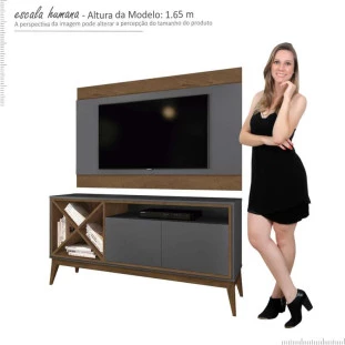 Rack Com Painel Para TV 55 Pol Merlot 135 EDN Grafite/Naturale