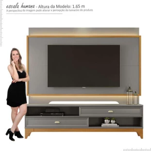 Rack com Painel Para TV 75 Polegadas 2.1 Koly EAX Móveis Cinza/Tauari