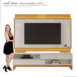 Rack com Painel Para TV 75 Polegadas 2.1 Koly EAX Móveis Off White/Tauari/Off White