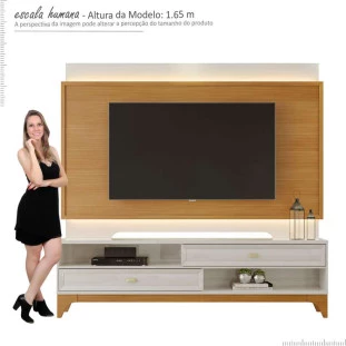 Rack com Painel Para TV 75 Polegadas 2.1 Koly EAX Móveis Off White/Tauari