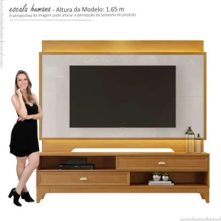 Rack com Painel Para TV 75 Polegadas 2.1 Koly EAX Móveis Tauari/Off White