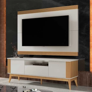 Rack Com Painel Ripado Para TV 75 Pol Brunt 1.8 EAX Móveis Fendi/Freijo