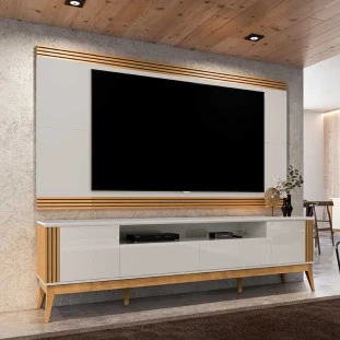 Rack Para Sala Ripado 2.2 TV Até 75 Pol Brunt EAX Móveis Fendi/Freijo