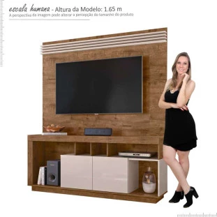Rack Com Painel TV Até 55 Pol Napole 1.6 Lukaliam Canela/Off White
