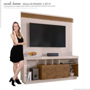 Rack Com Painel TV Até 55 Pol Napole 1.6 Lukaliam Off White/Canela