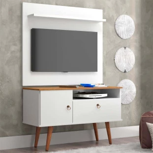 Rack com Painel Pequeno Para TV 32 Polegadas 90cm Yan Patrimar Branco/Cumaru