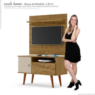 Rack com Painel Pequeno Para TV 32 Polegadas 90cm Yan Patrimar Nature/Off White