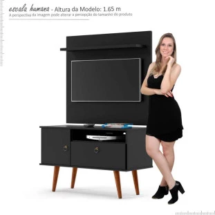 Rack com Painel Pequeno Para TV 32 Polegadas 90cm Yan Patrimar Preto