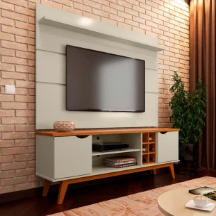 Rack com Painel Para TV 75 Polegadas 180cm Prism 1.8 Patrimar Off White/Cumaru
