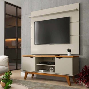 Rack com Painel Para TV 55 Polegadas 140cm Prism 1.4 Patrimar Off White/Cinamomo