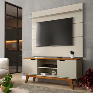 Rack com Painel Para TV 55 Polegadas 140cm Prism 1.4 Patrimar Off White/Cumaru