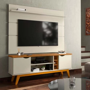 Rack com Painel Para TV 65 Polegadas 160cm Prism 1.6 Patrimar Off White/Cumaru