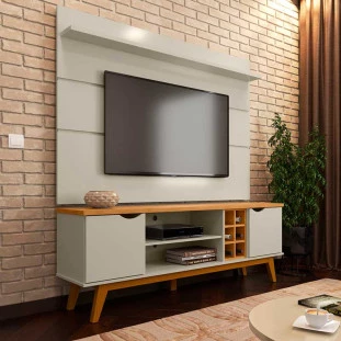 Rack com Painel Para TV 75 Polegadas 180cm Prism 1.8 Patrimar Off White/Cinamomo