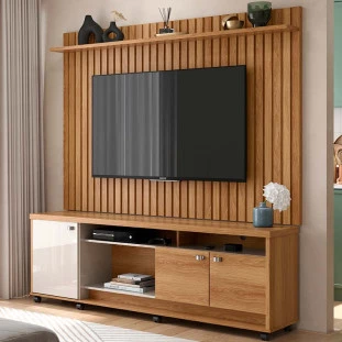 Rack com Painel Ripado Para TV 75 Polegadas Dallas Lukaliam Freijo/Off White