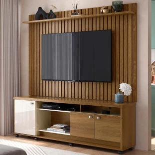 Rack com Painel Ripado Para TV 75 Polegadas Dallas Lukaliam Imbuia/Off White