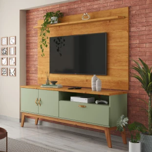 Rack com Painel Pequeno 136cm Quarto Sala Para TV 55 Sirius 1.4 Patrimar Alecrim/Cinamomo