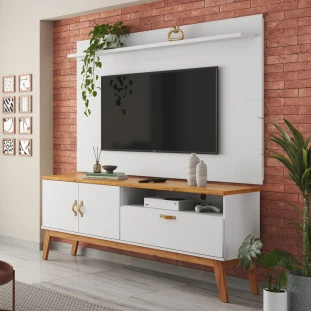 Rack com Painel 160cm Quarto Sala Para TV 60 Sirius 1.6 Patrimar Branco Cinamomo/Branco