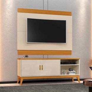 Rack Com Painel Para TV 60 Polegadas Star Legacy EDN Off White/Cedro