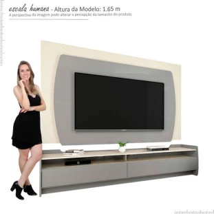 Rack com Painel TV 65 Polegadas Sublime 1.8 Gelius Cinza/Off White