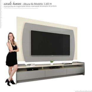 Rack com Painel TV 70 Polegadas Sublime 2.2 Com Led Gelius Cinza/Off White
