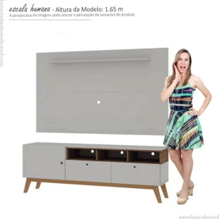 Rack Com Painel TV até 65 Texas 1.8 Gelius Off White/Madeirado
