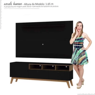 Rack Com Painel TV até 65 Texas 1.8 Gelius Preto/Madeirado