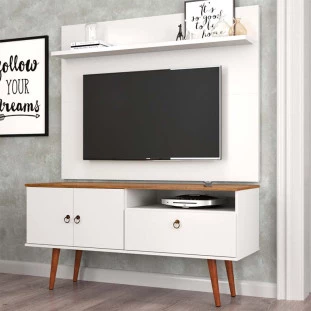 Rack com Painel 137cm Para TV 46 Polegadas Topázio Patrimar Branco/Cumaru