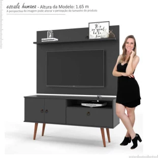 Rack com Painel 137cm Para TV 46 Polegadas Topázio Patrimar Preto