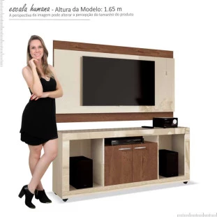 Rack Com Painel Para Sala TV 50 Pol Triton EDN Off White/Naturale