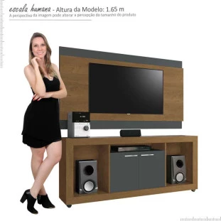 Rack Com Painel Para Sala TV 55 Pol Triton EDN Naturale/Grafite
