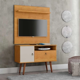Rack com Painel Pequeno Para TV 32 Polegadas 90cm Yan Patrimar Cinamomo/Off White