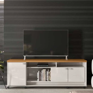 Rack Bancada Para TV 65 Polegadas Dallas 1.8 Lukaliam Off White/Tauari