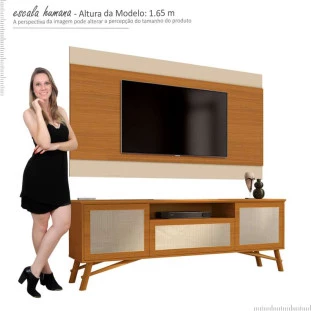 Rack Com Painel 1.8 Com Rattan TV 58 Pol Dante EAX Móveis Cedro