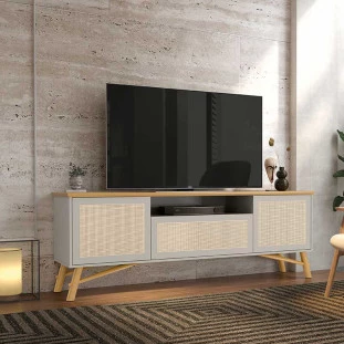 Rack Para Sala 1.8 Com Rattan TV 75 Pol Dante EAX Móveis Fendi/Freijo