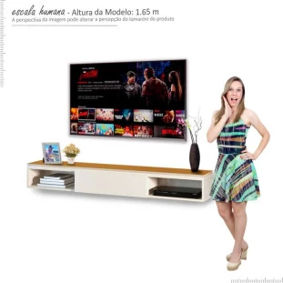 Rack Suspenso Sala Wand 1.35 Off White/Cedro EAX Móveis