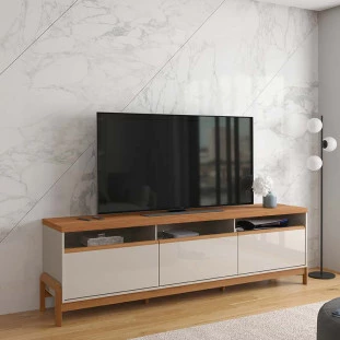 Rack Bancada Sala 214cm Para TV 75 Polegadas Elegance 2.14 Lukaliam Off White/Jequitiba