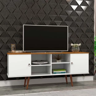 Rack Retrô Para TV 65 Polegadas 160cm Estrela Patrimar Branco/Cumaru