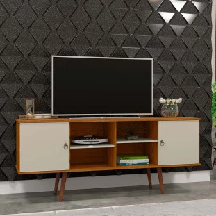 Rack Retrô Para TV 65 Polegadas 160cm Estrela Patrimar Cumaru/Off White
