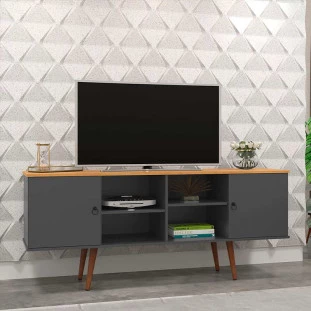 Rack Retrô Para TV 65 Polegadas 160cm Estrela Patrimar Grafite/Cinamomo