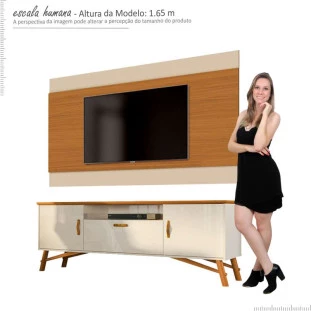 Rack Com Painel Para TV 58 Pol Soggiorno EAX Móveis Off White/Cedro