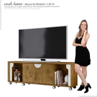 Rack Bancada Para TV Até 65 Pol  Firenze 1.8 Lukaliam Canela/Off White