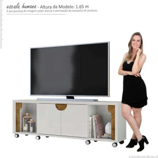 Rack Bancada Para TV Até 65 Pol  Firenze 1.8 Lukaliam Off White/Canela