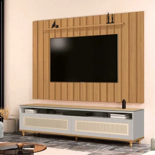Rack Com Painel Ripado 218cm Para TV 75 Polegadas Hannover Brise 2.2 EDN Freijo/Fendi