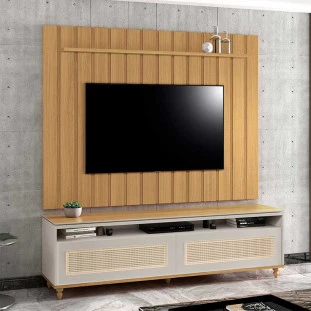 Rack Com Painel Ripado 180cm Para TV 75 Polegadas Hannover Brise 1.8 EDN Freijo/Fendi