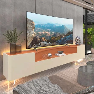Rack Para TV Até 85 Polegadas Com LED 230cm Pés de Vidro Infinity Gelius Off White/Terracota