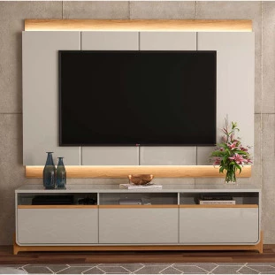 Rack Lion com Painel Marrocos TV 75 Polegadas Lukaliam Freijo/Off White